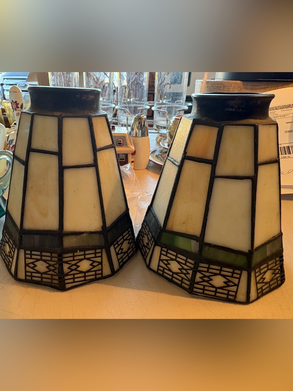 Vintage Hampton Bay Sonoma Stained Glass Table Lamp Shades Pair